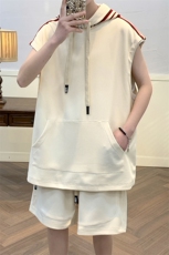 2023夏上新青少年纯色连帽背心套装无袖T恤男女7810-P75控价108，男装背心/马甲，电商A441-1