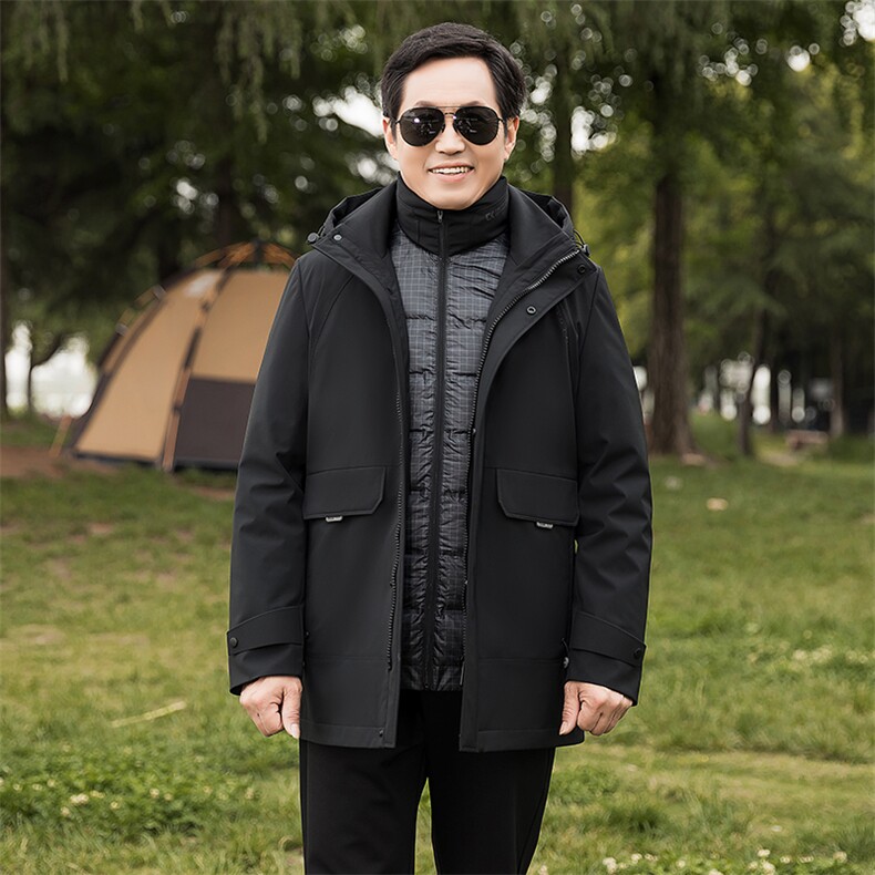 鹅羽绒爸爸外套保暖御寒脱卸内胆中长款中老年简洁休闲版父亲冬装,男装羽绒服,钱塘6003（原4033）