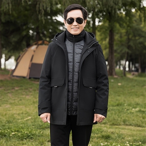 鹅羽绒爸爸外套保暖御寒脱卸内胆中长款中老年简洁休闲版父亲冬装图片