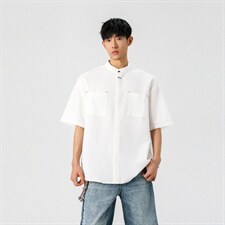 1新中式立领衬衫风暗扣工装大码M-5XL半袖衬衣男78013P48控78，男装T恤，星座226-2