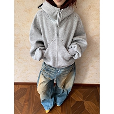 抖音得物高品质26春装美式高街铆钉杜宾犬耳朵开衫卫衣外套W125，女装短外套，电商A486-1