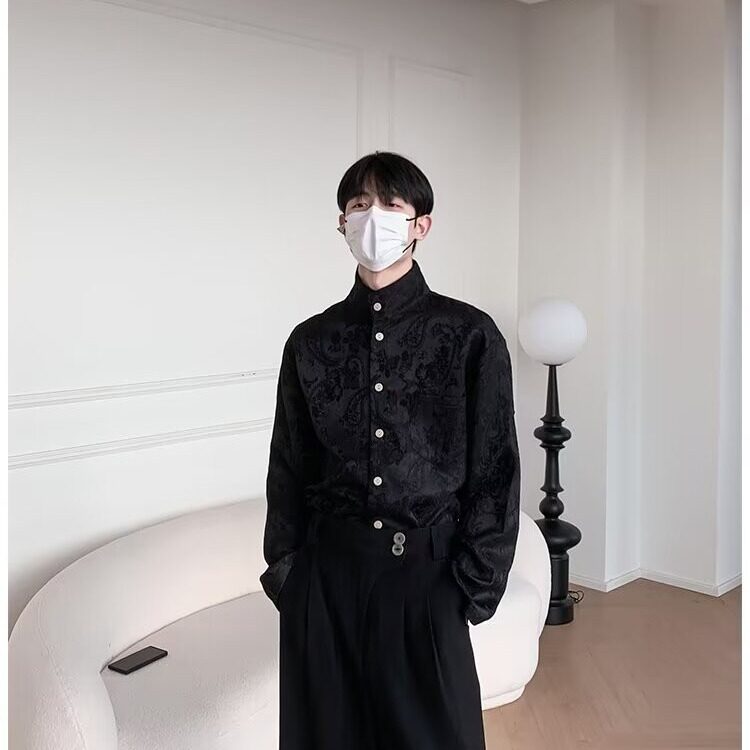 高级感法式小众衬衫男宽松休闲提花衬衣青年雅痞帅气韩版外穿上衣,男装衬衫,星座506A