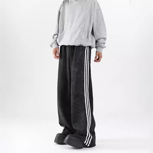侧边条纹裤男秋直筒运动宽松扎染痞帅脏脏裤大码M-5XL h0152 P23图片