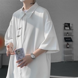 新中式风冰丝短袖衬衫M-8XL大码斜门襟飞机扣唐装衬衣DC5006P55图片