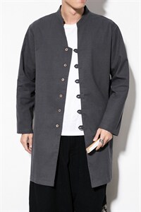 风棉麻大码衬衣男士休闲长款衬衫男装唐装复古外套CS503-P65，男装衬衫，钱塘788(原4013)