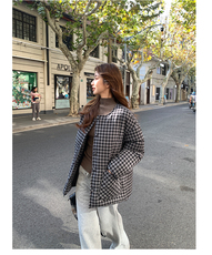 黑白格纹可脱卸围脖中长款羽绒服2C291-YRF186-P295-K499，女装羽绒服，2C291