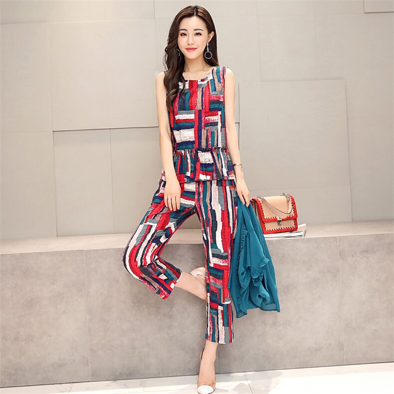 印花拼色图案休闲无袖2021年夏季套装/套裙清纯甜美口袋,女装套装/套裙,香香