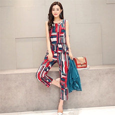 印花拼色图案休闲无袖2021年夏季套装/套裙清纯甜美口袋，女装套装/套裙，香香