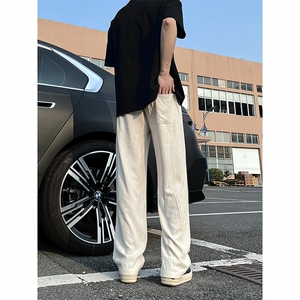 A178 8059 新款夏季薄款透气耐磨男直筒长裤麻休闲宽松垂感阔腿裤图片
