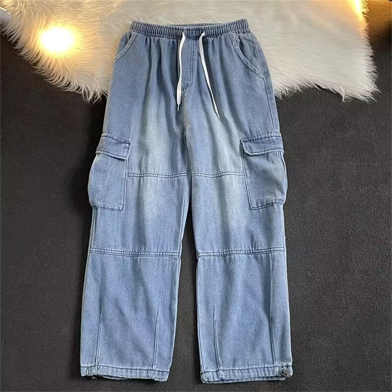 美式复古工装牛仔裤男女潮牌高街直筒宽松秋冬阔腿裤子N5040-P40,男装牛仔裤,星座1008