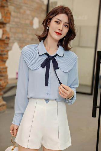 很仙的上衣洋气衬衫女2021春秋季气质超仙长袖小衫白色打底雪，女装衬衫，初婇