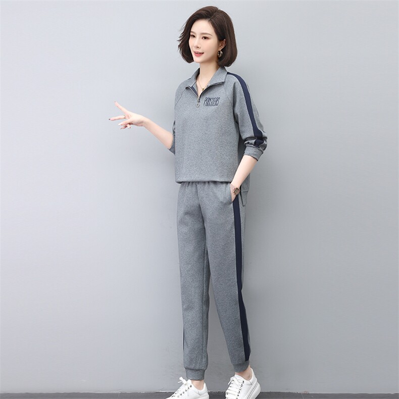2024春秋季新款时尚优雅套头立领撞色卫衣两件套,女装套装/套裙,独衣靓