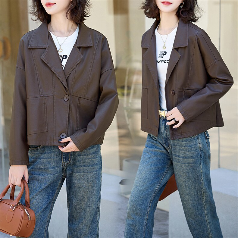 美德拉PU皮衣外套女春秋季新款时尚休闲小个子减龄显瘦气质短上衣，女装皮衣，美拉德工厂直营店