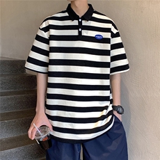 1美式港风条纹短袖polo衫男大码翻领短袖T恤DP8761P40控59，男装T恤，星座226-2