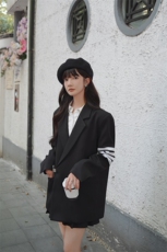 182-8510-P135K188黑色袖标西服外套，女装西装，帛香坊