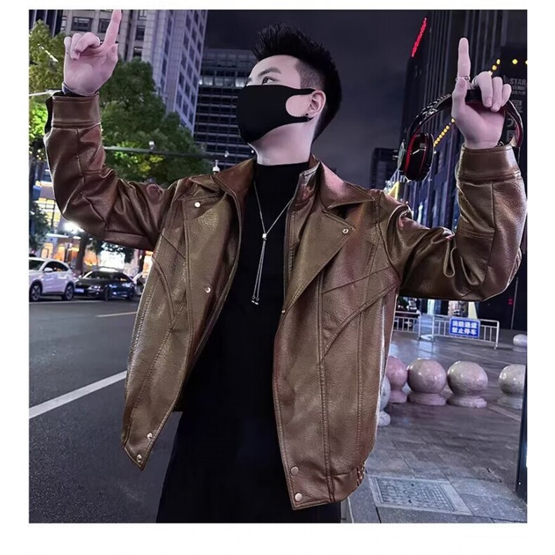 西装领皮衣外套男春秋款韩版潮流修身痞帅精神小伙机车男士皮夹克,男装夹克,星座506A