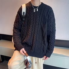 麻花宽松毛衣外穿男女情侣韩版设计慵懒风港风圆领针织外套P52，男装针织衫/毛衣，四季星座218-1
