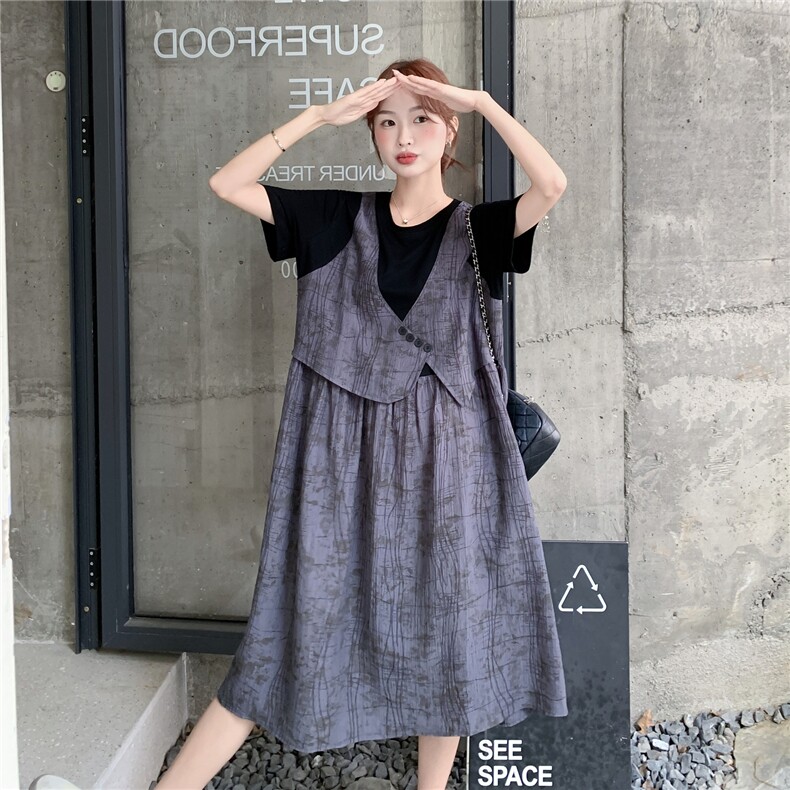 夏季新品复古风拼接假两件连衣裙2C236M206P135K188,女装连衣裙,2C236