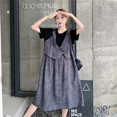 夏季新品复古风拼接假两件连衣裙2C236M206P135K188，女装连衣裙，2C236