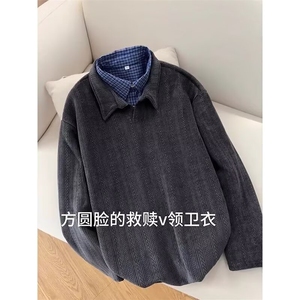 深灰色麦穗纹polo衫长袖t恤男秋季美式翻领卫衣小众设计感打底衫图片