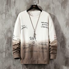 渐变色卫衣男潮宽松长袖圆领套头衫韩版印花上衣服DF17T，男装卫衣，电商A102