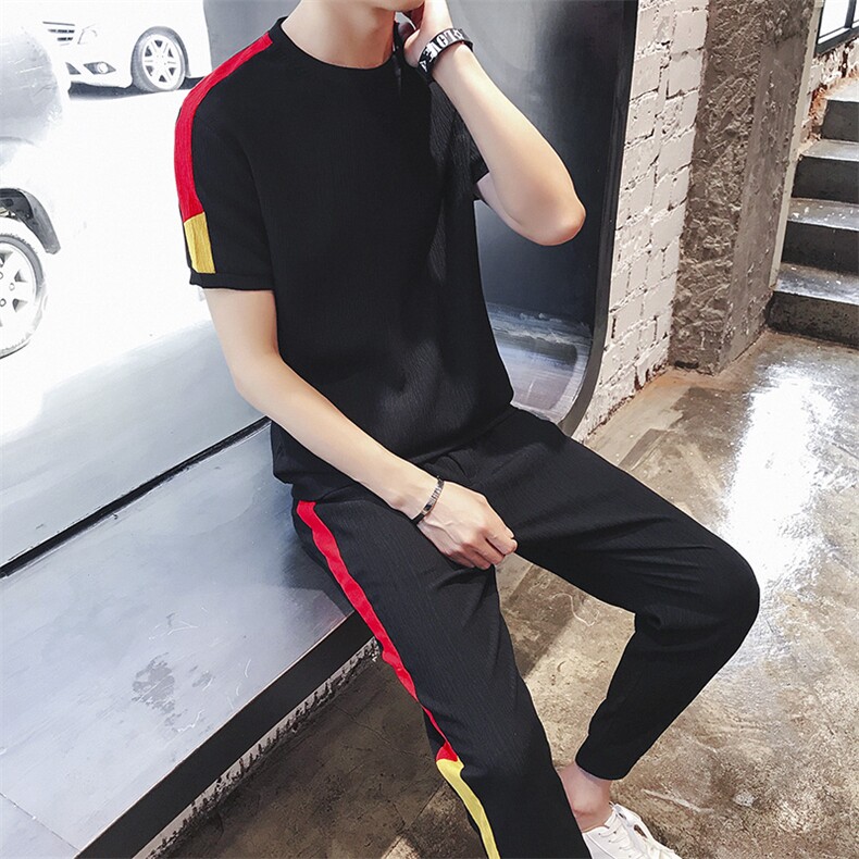 2021新款夏季男士短袖t恤帅气衣服九分裤套装潮流两件DS140TP65,男装T恤,电商A102