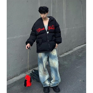 斑驳晕染美式水洗设计感斑驳晕染直筒宽松男女牛仔裤 NK8099图片