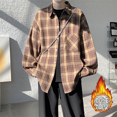 加绒衬衫男冬季新款港风宽松加厚磨毛格子长袖衬衣JR01-特P35，男装衬衫，星座214-3