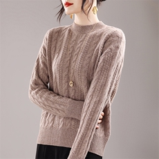 时尚女士秋季新款简约百搭半高领绞花针织衫舒适保暖显瘦毛衣，女装针织衫/毛衣，奢优羊绒