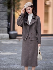 今年流行毛呢气质套装女2025深秋初冬新款翻领短外套半身裙一整套，女装套装/套裙，靓衣阁