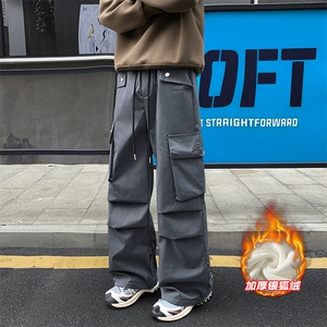 防水工装拖地裤保暖银狐绒男美式中性伞兵裤K1302J加绒-特P50控98图片