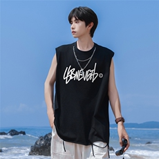 港风24夏款时尚字母印花领口链条背心DT65803P35控48，男装背心/马甲，电商A268A