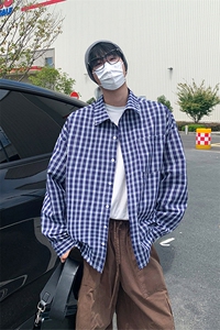 复古格子衬衫男宽松休闲百搭高级感上衣内搭外套C2269-特价36图片