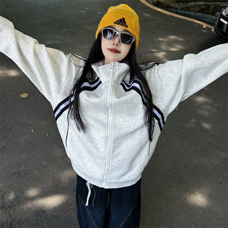 抖音得物高品质二开25秋冬美式重磅结构织带撞色立领卫衣外套W70，男装卫衣，电商A486