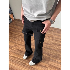微喇工装牛仔裤男夏季美式高街cleanfit修身显瘦长裤AA137-P60图片