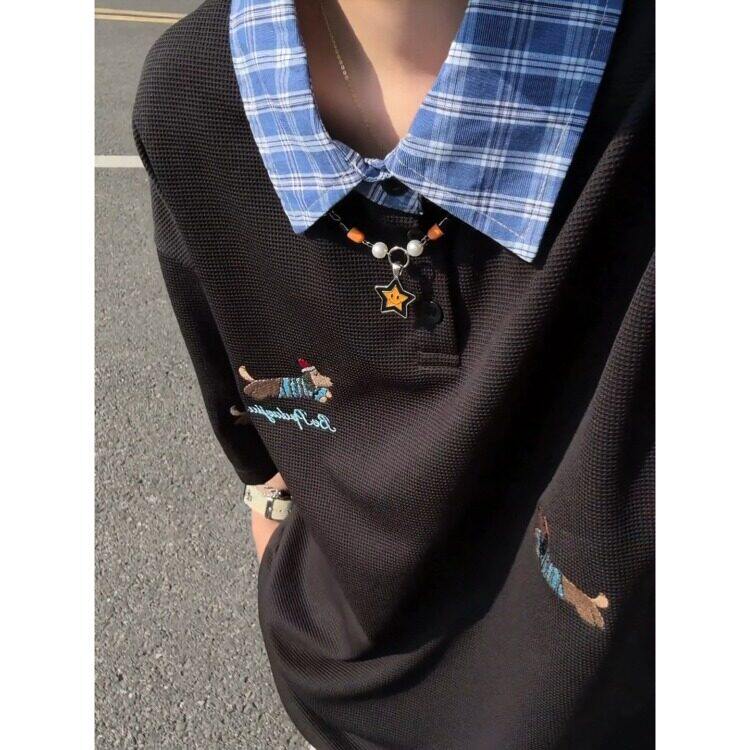 腊肠小狗假两件polo衫男款夏季衬衫领t恤小众学院风五分袖TX105,男装T恤,星座1116A（原606A-3）