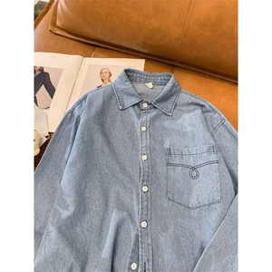 韩系纽扣开衫牛仔衬衫男女港风时尚垂感衬衣ins潮外穿CY1128-P50图片