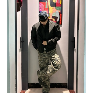 抖音得物 美式潮休闲夹克春季立领纯色复古工装加厚棉服外套AMY01图片