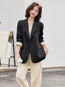 高级感时尚拼接西装外套女2025春季新款洋气百搭双排扣小西服上衣图片