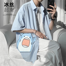 QT67鲨鱼短袖衬衣男港风潮流夏季冰丝衬衫P28，男装衬衫，电商C306-1