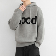连帽毛衣复古套头针织帽衫男GOOD印花潮牌秋冬慵懒风情侣外套，男装针织衫/毛衣，星座914