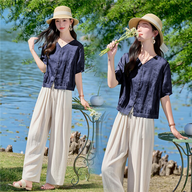 现货.苎麻.新品2026年夏季时尚品质女士两件套套装,女装套装/套裙,依万里