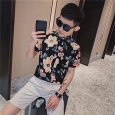 夏季韩版修身旅游花衬衫社会小伙网红短袖衬衣潮男C301B-CS25，男装衬衫，电商C301B