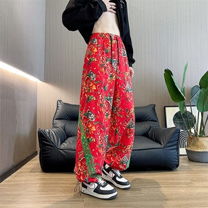 KF1条纹大花休闲裤九分哈伦运动新中式汉服表演出男女裤子团队潮图片