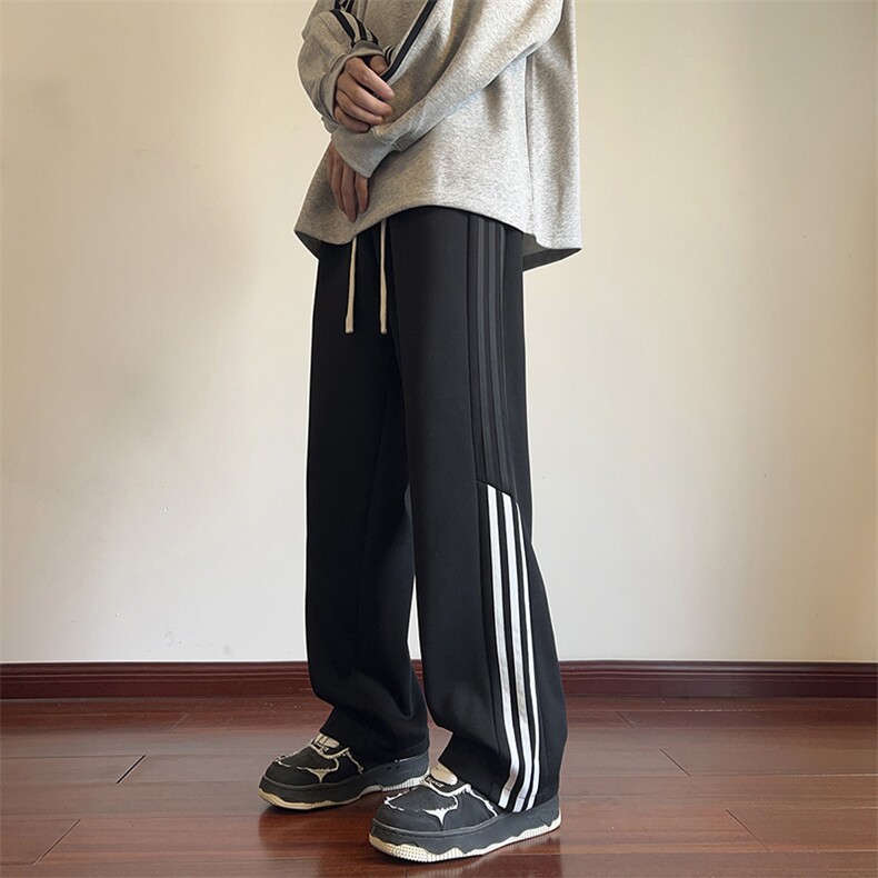 KP787 P45港风三条杠休闲裤宽松运动裤拖地裤束脚裤男图片