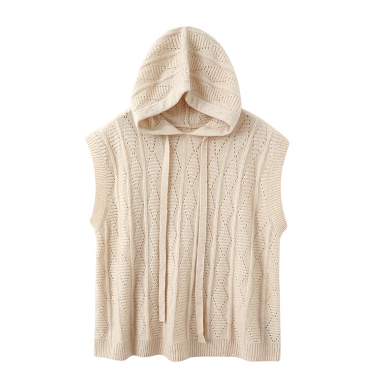 2024年秋季连帽羊绒马甲女无袖背心洞洞针织打底毛衣，女装马甲，星纬羊绒