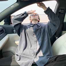 8XL-M灯芯绒衬衫特大码复古秋冬翻领长袖上衣纯色外套CS9001/P58，男装衬衫，电商B238