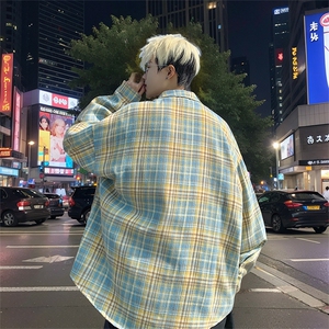 衬衫男秋季新款港风宽松大码磨毛格子长袖衬衣CS601-特P27图片