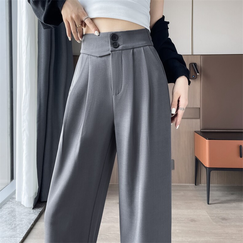 窄版西装阔腿裤女2024秋季新款高腰垂感显瘦休闲裤直筒拖地裤，女装休闲裤，梦白服饰厂