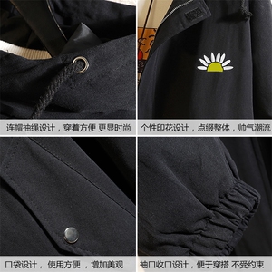 JK41089-P85纯棉连帽夹克男士大码工装夹克男外套男 砖墙挂拍图片